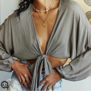 12th Tribe Long Sleeve Crop Top in Taupe